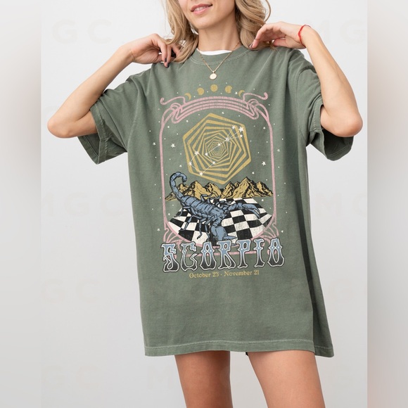 Comfort Colors Scorpio Zodiac Astrology Celestial Distressed Graphic Tee - Picture 4 of 10